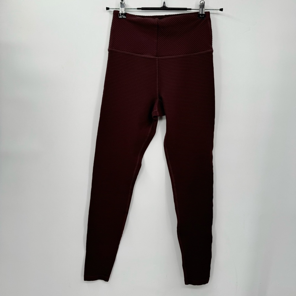 Glyder XS Ribbed High Rise Leggings Womens Burgundy‎ Textured Activewear